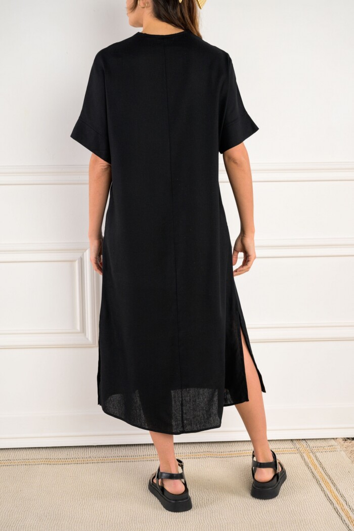 Túnica Escote V Con Lino Negro