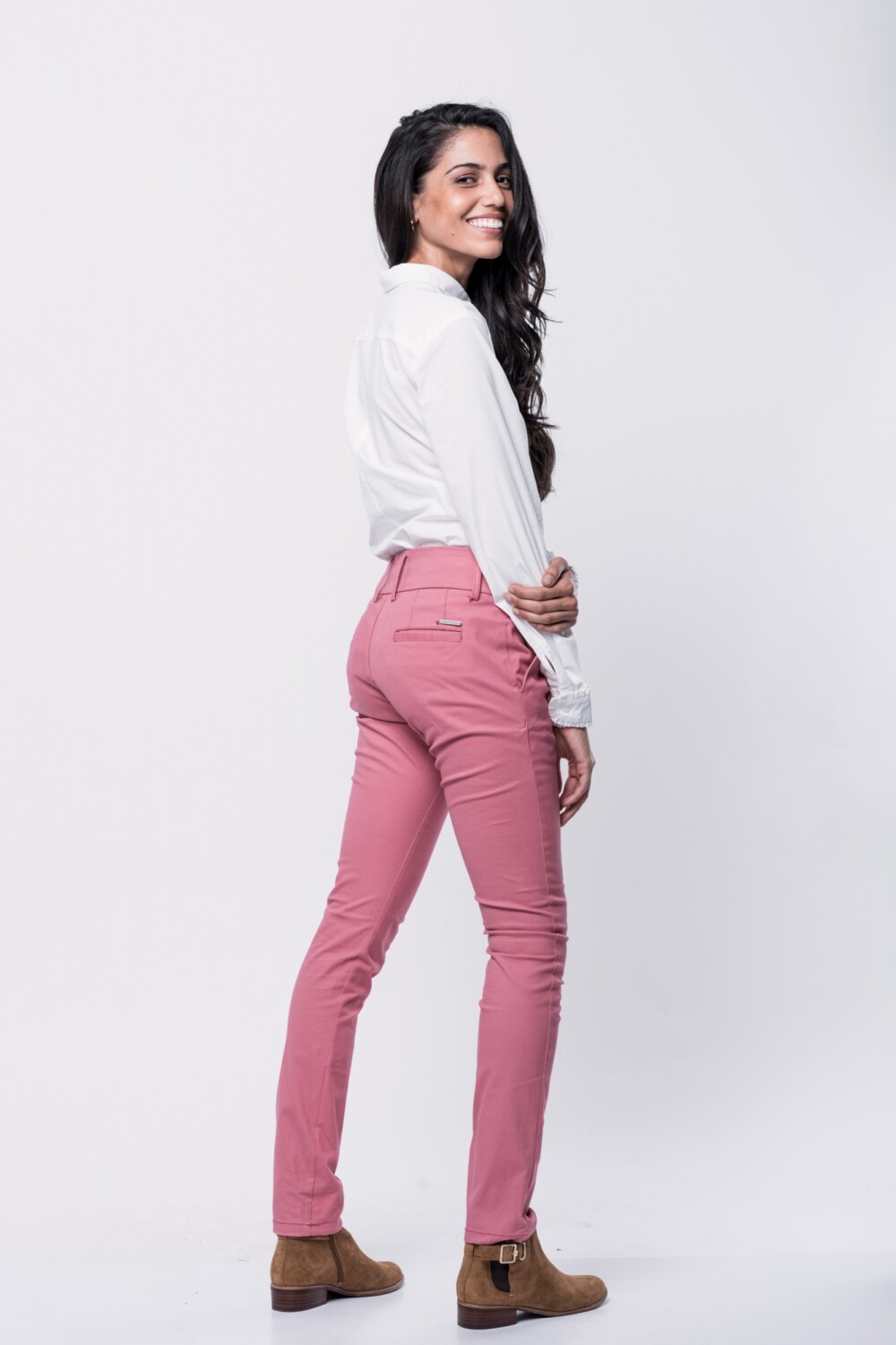 PANTALÓN DE GABARDINA SKINNY CORAL
