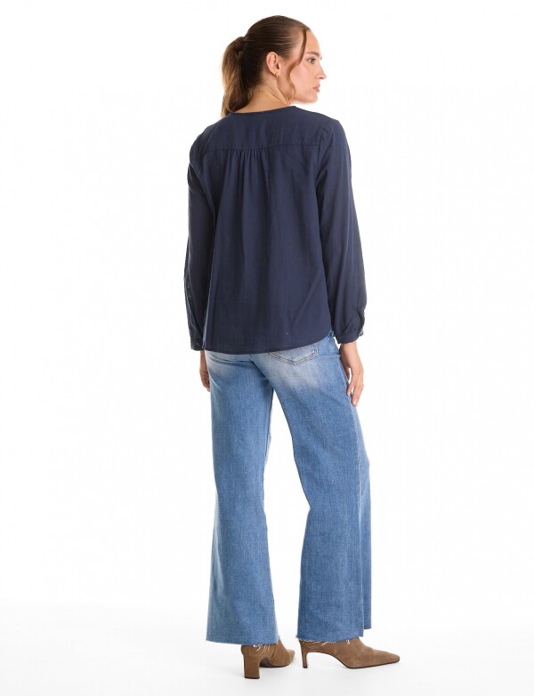 Blusa Algodon Bordado AZUL