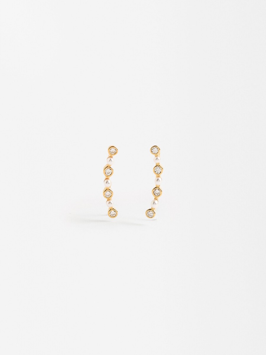 Pendientes Con Circonitas Y Perlas - Plata De Ley 925 dorado