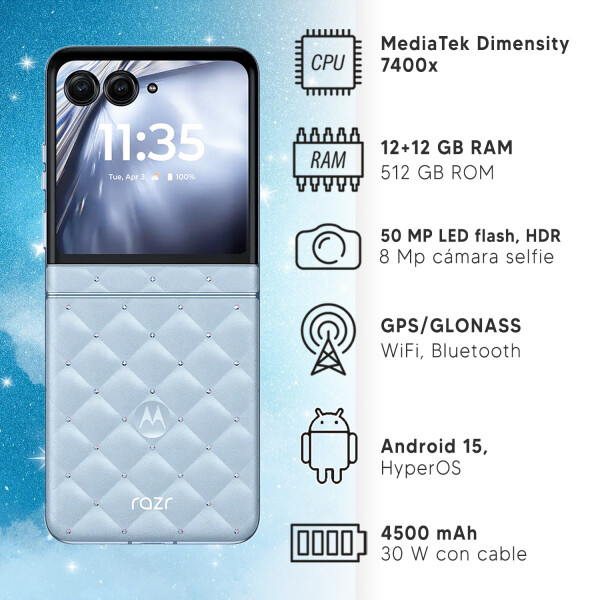Motorola Razr 60 12gb + 12gb Ram 512gb Swarovski 50mp CEL MOTOROLA RAZR 60 12/512GB SWA CELEST