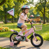 Bicicleta rodado 16 con rueditas, canasto, casco y banderita Rosa