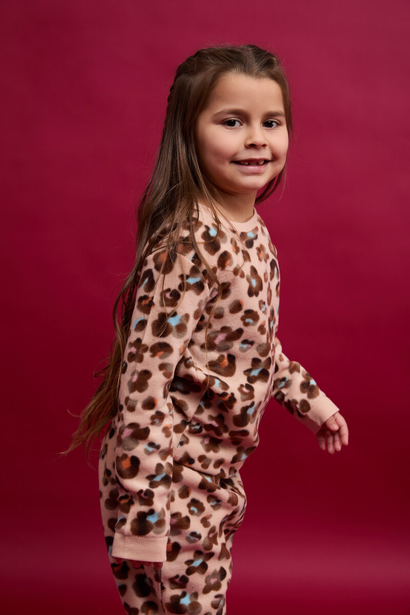 Pijama infantil polar animal print Rosado