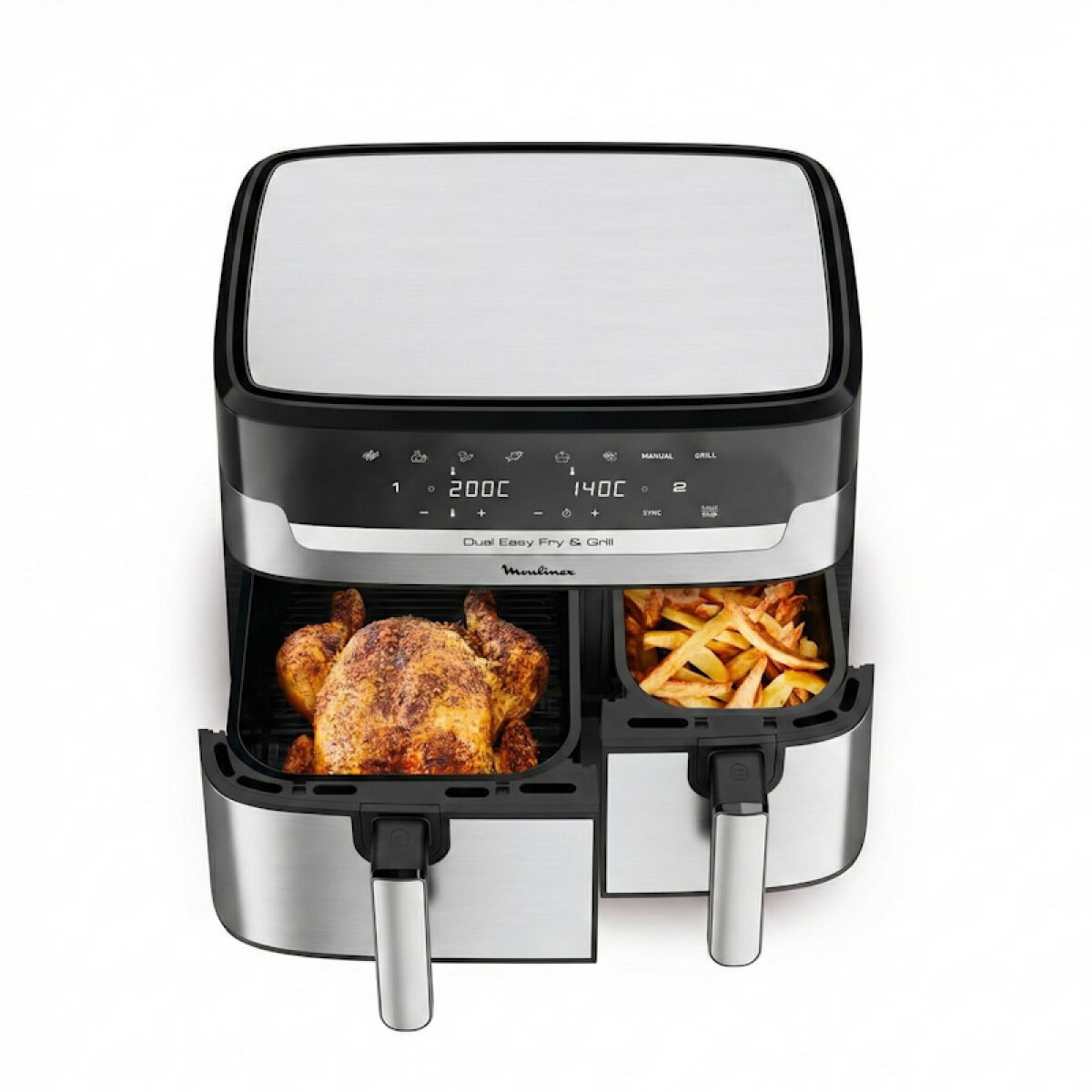 Freidora de Aire Moulinex Dual Easy Fry & Grill | Doble Canasto | Acero Inoxidable | 8,3 Lts. | 2700w 