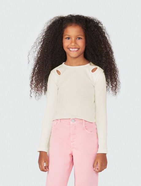 BLUSA INFANTIL EN TELA ACANALADA BEIGE