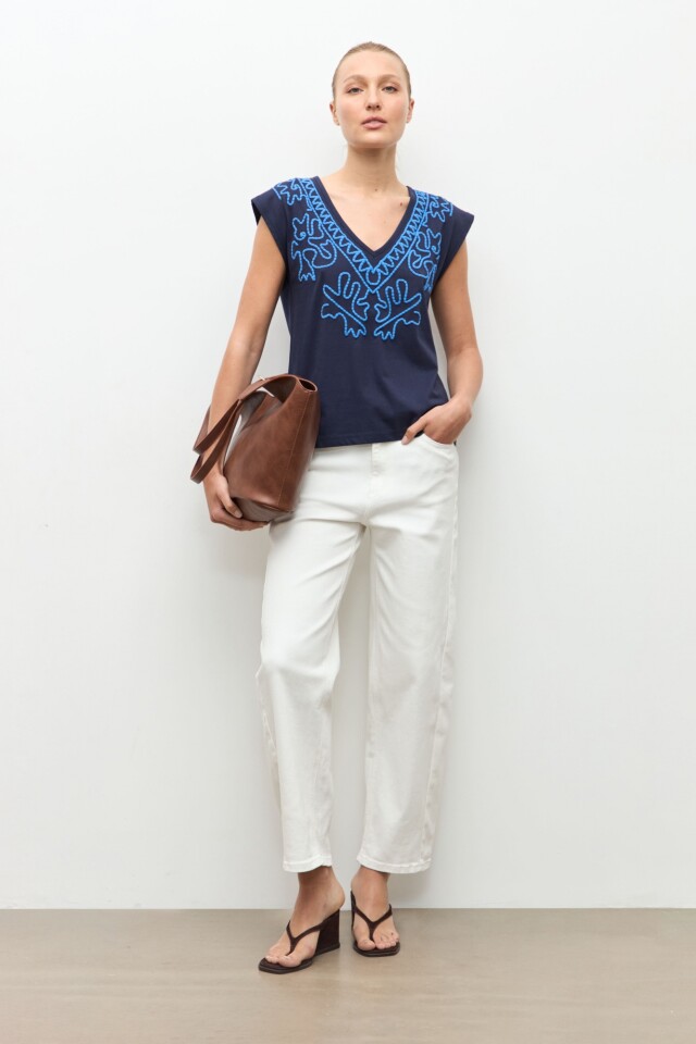 Remera puff print azul marino