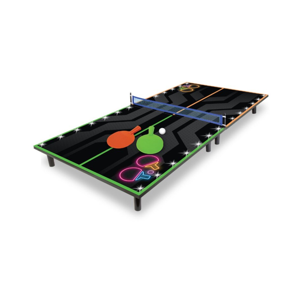 Juego De Mesa Mini Ping Pong Neón Con Accesorios Ub - NEGRO 