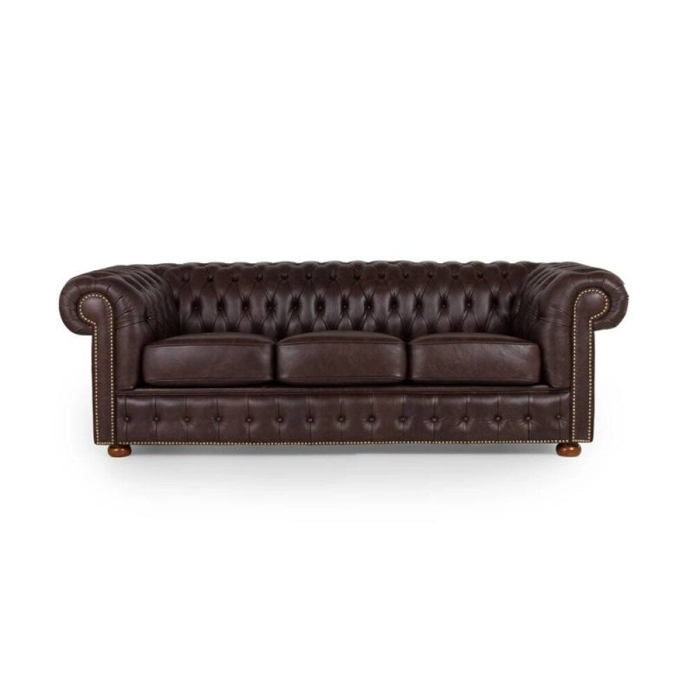 Sillón 100% Cuero - 3 Cuerpos - Chesterfield Caramelo