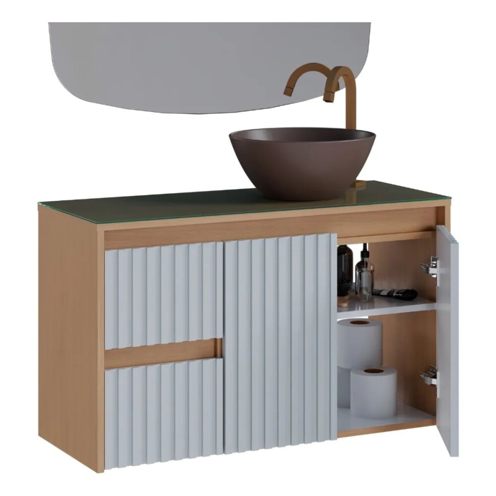 Mueble de baño Sakura 90 cm Beige con bacha de loza Mueble De Baño Sakura 90 Cm Beige Con Bacha De Loza