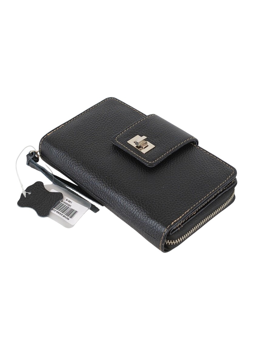 Monedero con tarjetero y cierre metálico - Negro 