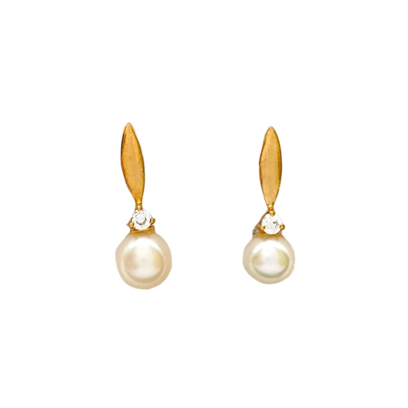 Caravanas Perlas- Oro bajo - Perla de río y zirconia- CA8229 conperla