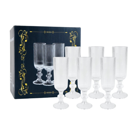Set de 6 copas de champagne de vidrio labrado Set de 6 copas de champagne de vidrio labrado