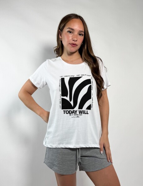 Remera estampada con brillos Brenda Blanco
