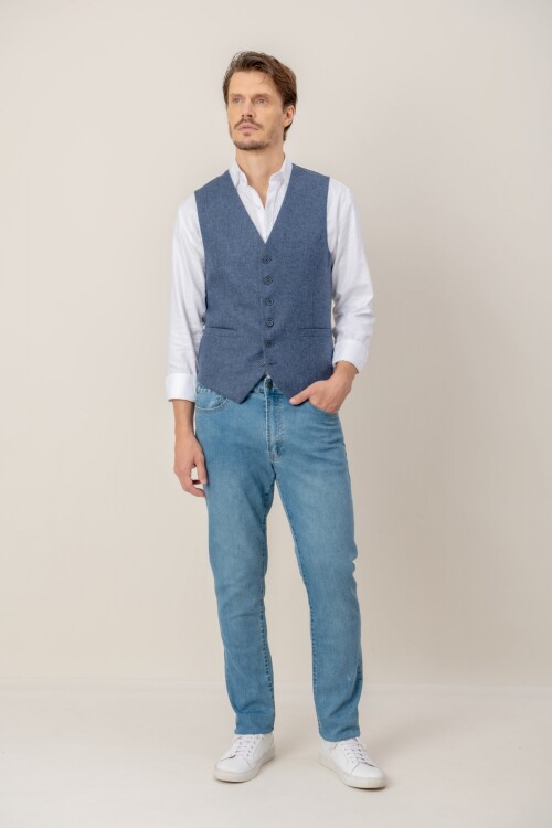 Chaleco en lana Azul piedra