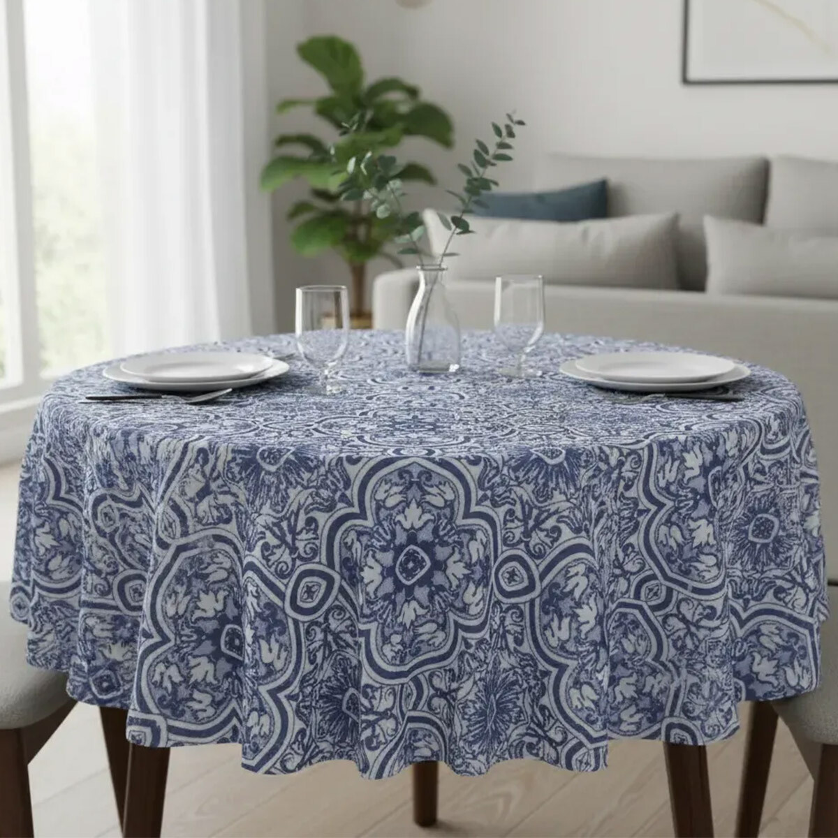 Mantel Redondo Waterproof Home Class 160 cm - 3896 GEOMETRICO - AZUL 