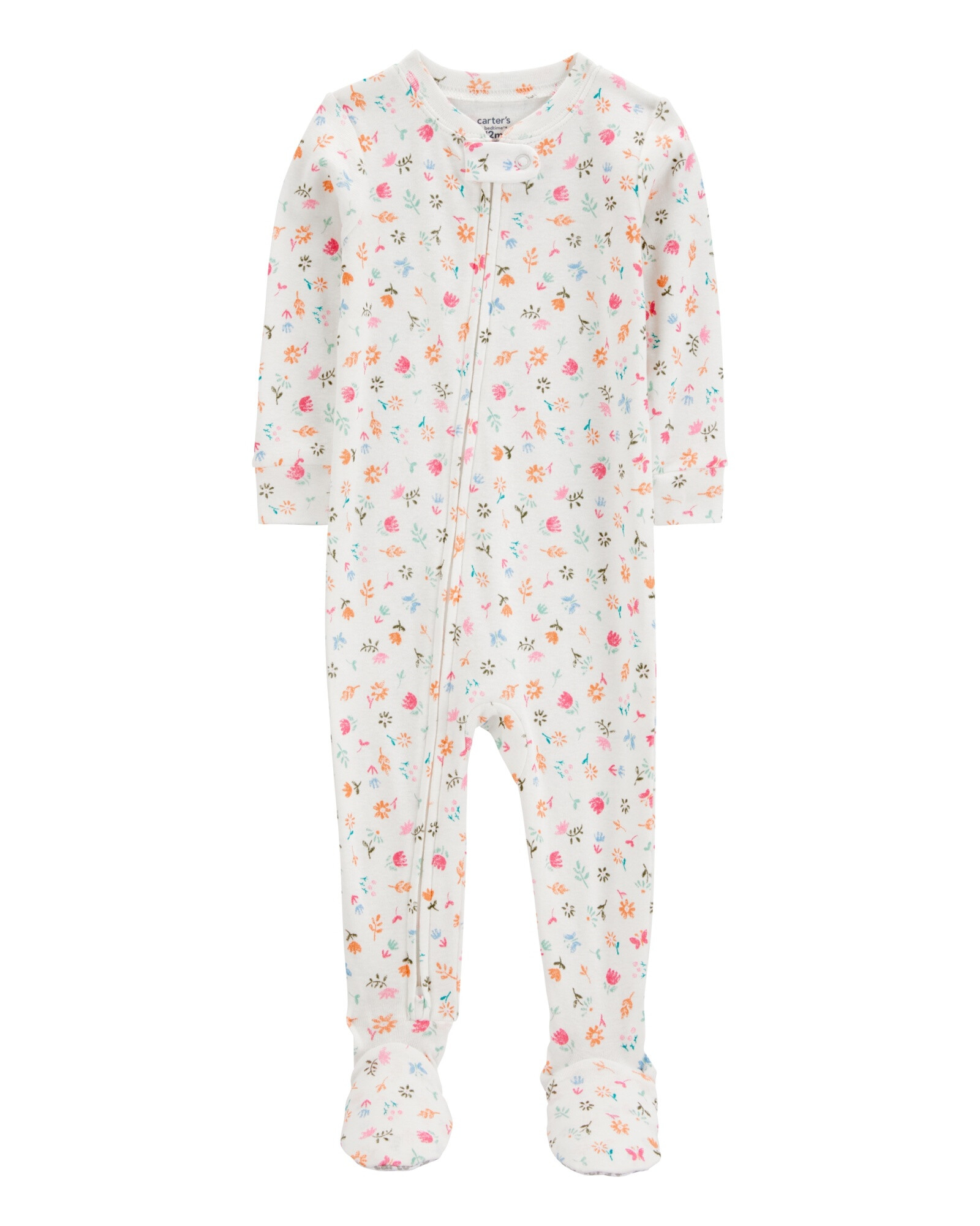 Pijama una pieza de algodón, con pie, diseño floral Sin color