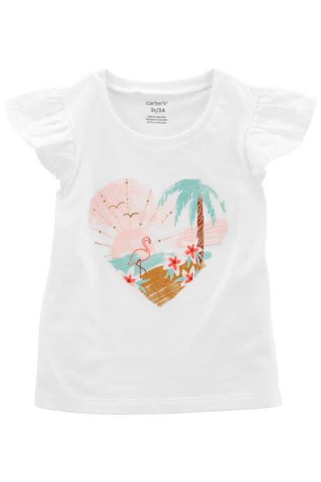 Remera de algodón, mangas con volados y ojales. Talles 2-5T Sin color