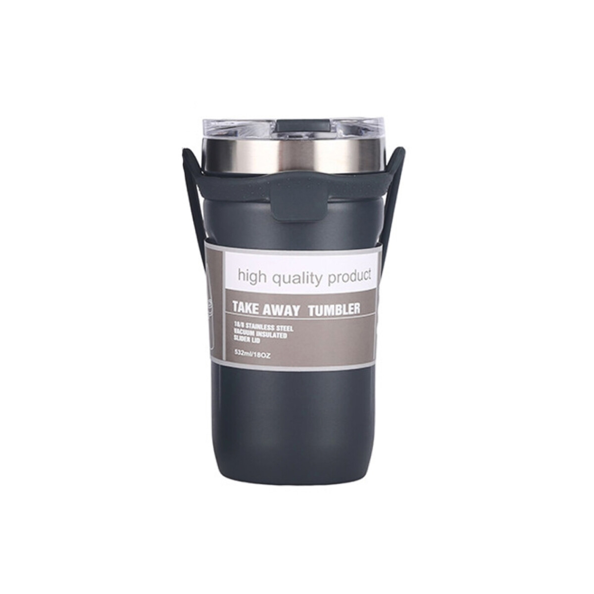 Vaso térmico de acero con tapa y agarre de silicona - Negro 