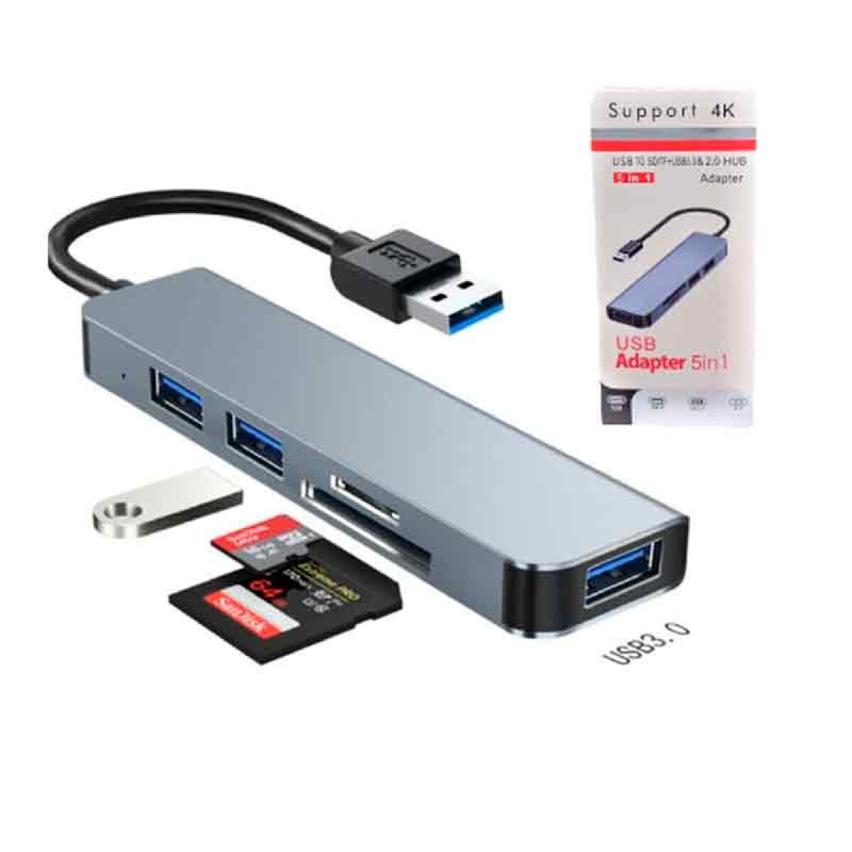 Hub 5 en 1 USB a USB 3.0 2xUSB 2.0 TF Micro SD var298 