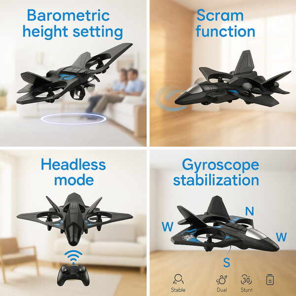 Avión Drone Jet Control Remoto 360° Recargable Espuma 2 Bats Color Azul