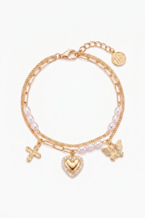 Pulsera cord dije cora y sol dorado