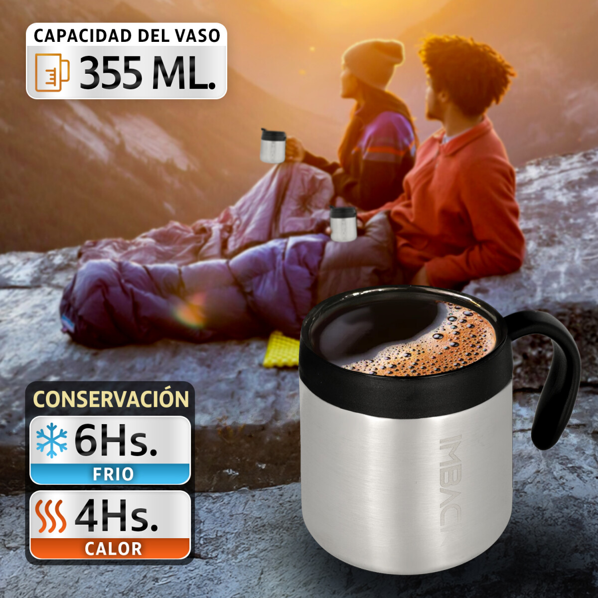 Taza Vaso Termico 355ml Tapa Asa Acero Inoxidable Doble Capa 