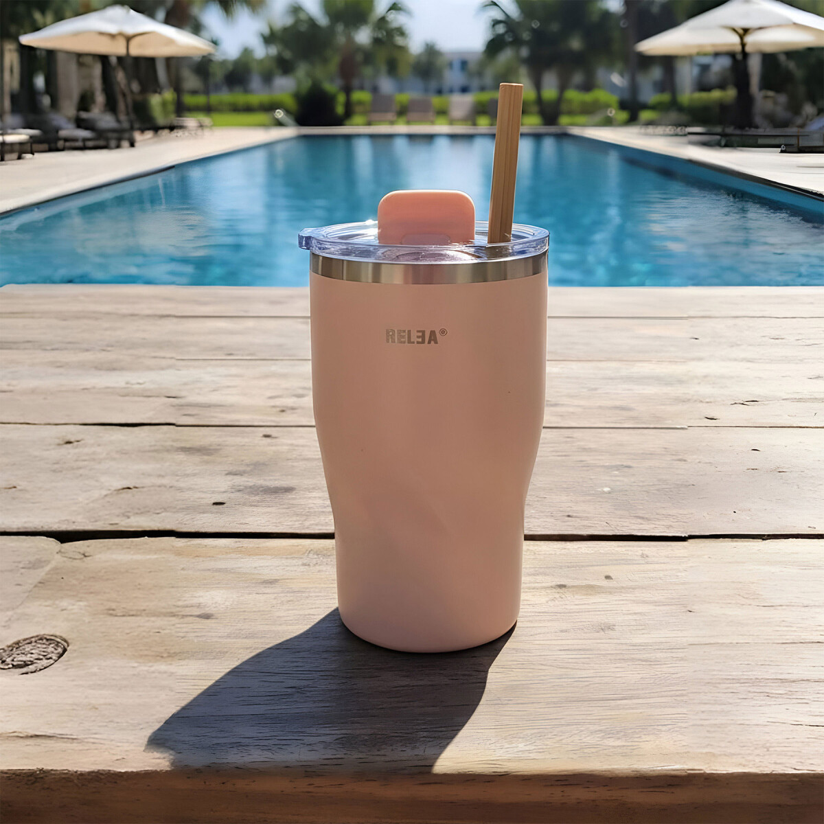 Vaso Termico Acero Inoxidable Aislante C/ Pajita 360ml - Color Rosa 