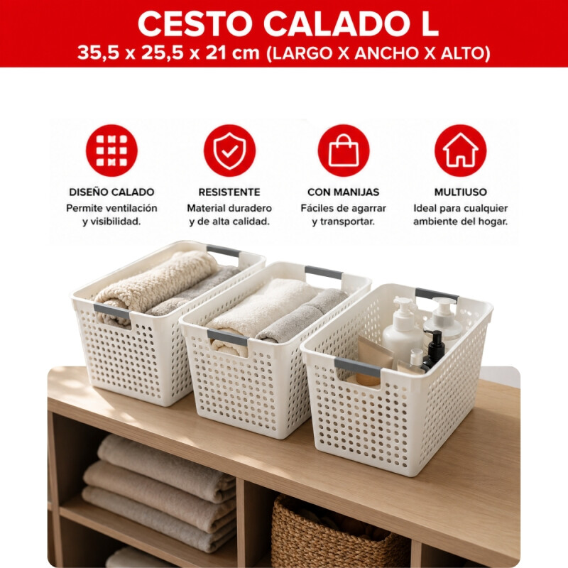 Cesto calado G 35,5 X 25,5 X 21 BLANCO