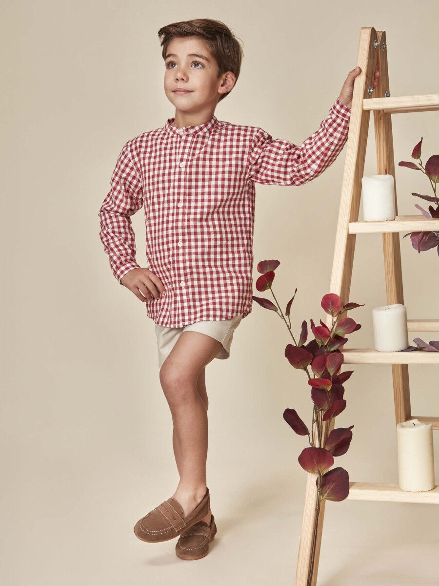 Camisa Mao Cuadros Lino Rosa