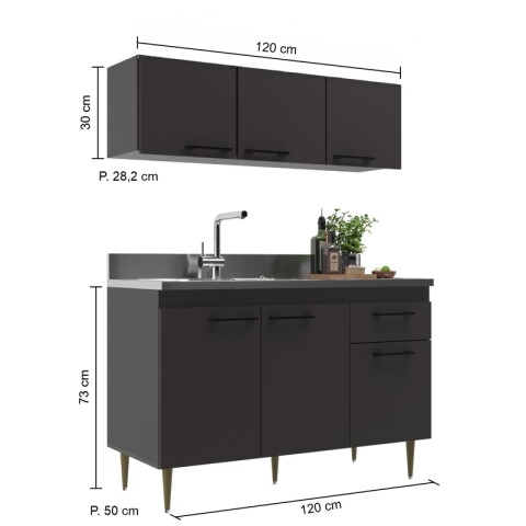 Bajo Mesada 3 Puertas 1 Cajón + Pileta Central Tramontina Acero Inoxidable + Aéreo 3 Puertas - Volcano Bajo Mesada 3 Puertas 1 Cajón + Pileta Central Tramontina Acero Inoxidable + Aéreo 3 Puertas - Volcano