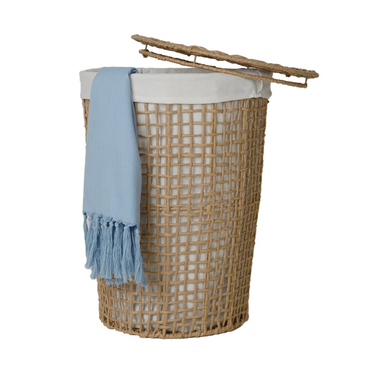 CESTO C/TAPA FUNDA D42X55CM TEJIDO CORDON NATURAL 
