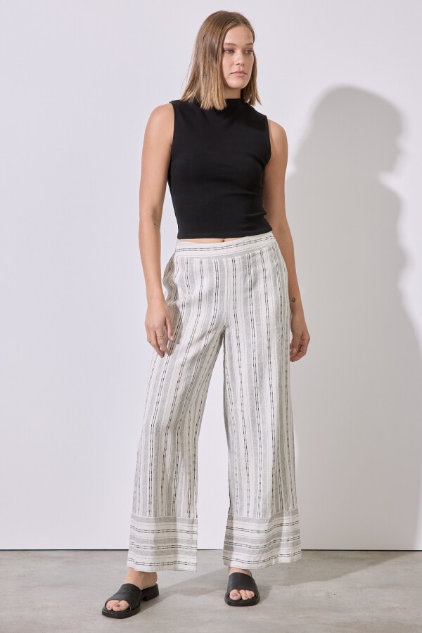 Pantalon Wide Lino BEIGE/MULTI