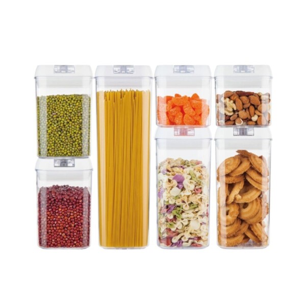 Juego de 7 Recipientes Herméticos Apilables Tarros Frascos Contenedores Apto Alimentos Tapa Blanca Juego de 7 Recipientes Herméticos Apilables Tarros Frascos Contenedores Apto Alimentos Tapa Blanca