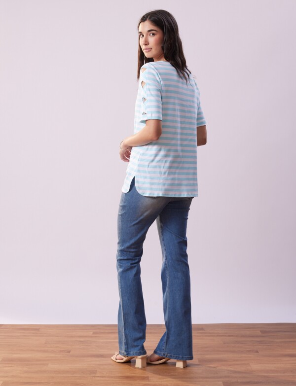 Remera Algodon Lineas VERDE AGUA/MULTI