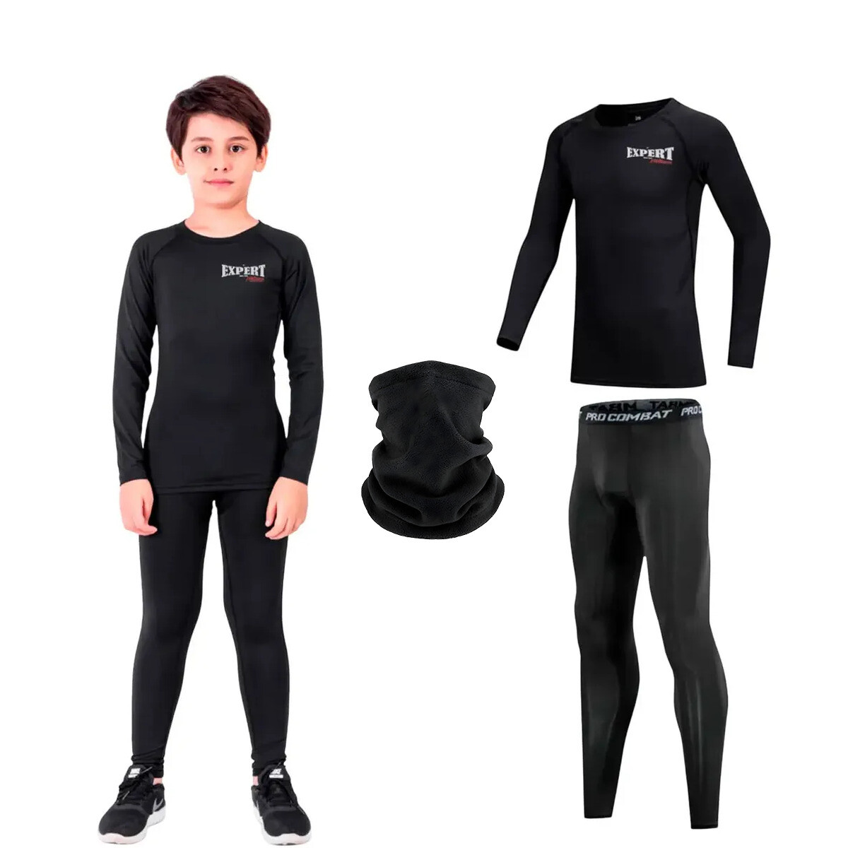 Conjunto Deportivo Camiseta termica Calza Niños X3 - Negro 