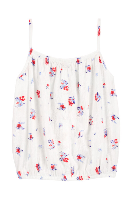 Musculosa de jersey arrugado, diseño floral Sin color