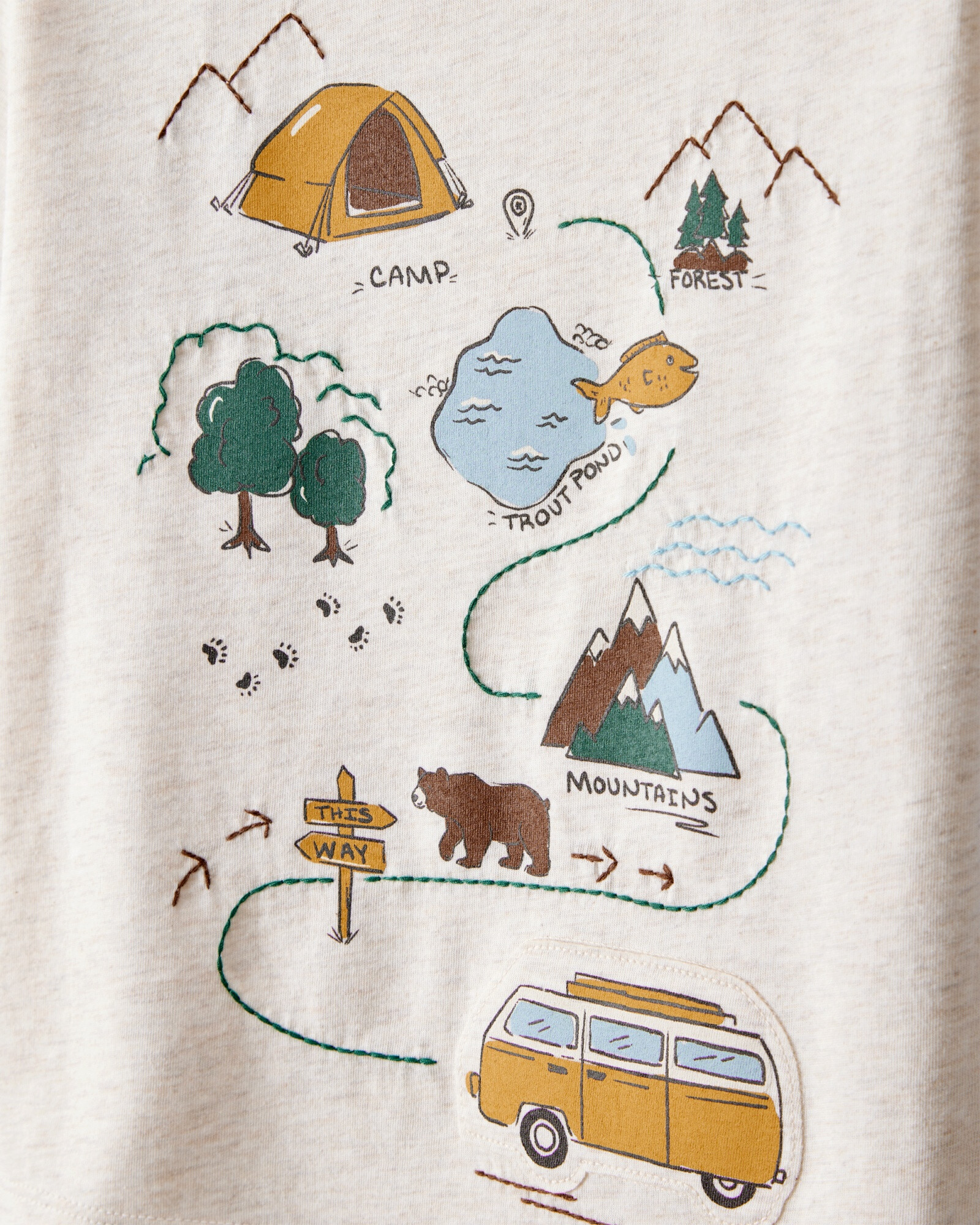 Remera de algodón, manga corta, estampa camping Sin color