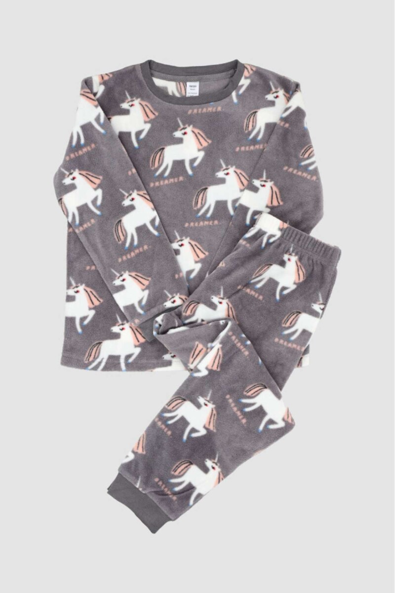 Pijama infantil polar unicornios - Gris melange 