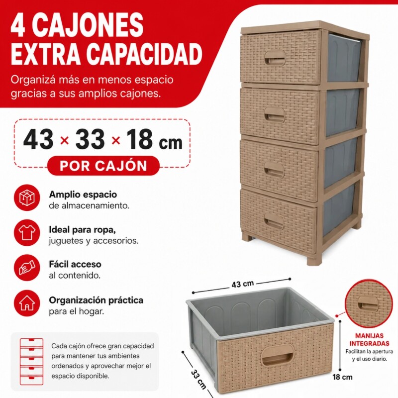 Gavetero cajonera simil ratán MARRON CLARO