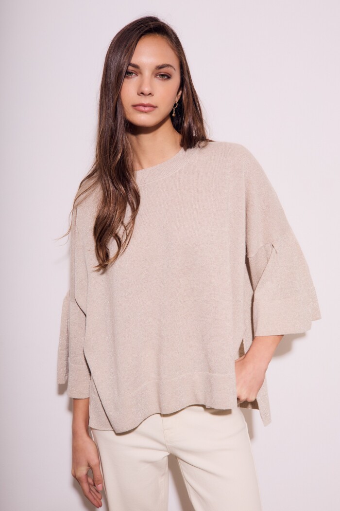 Sweater Manga Volado Beige Melange