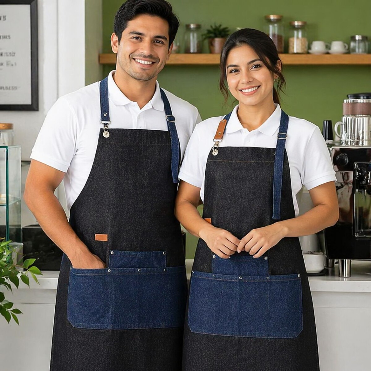 Delantal de Cocina Tela Denim con Bolsillo Frontal - Jean Oscuro 