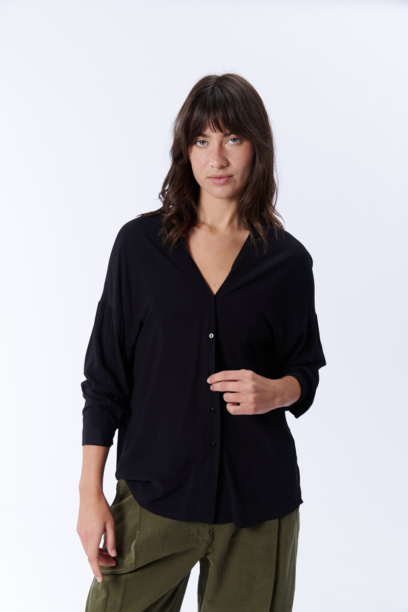 Blusa Manga Larga Escote En V - Negra 