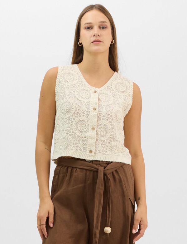 Chaleco Calado De Algodón BEIGE