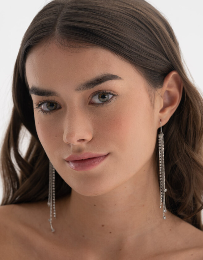 Aros Colgantes Largos Con strass Aros Con Strass - Plateado Plata Mate