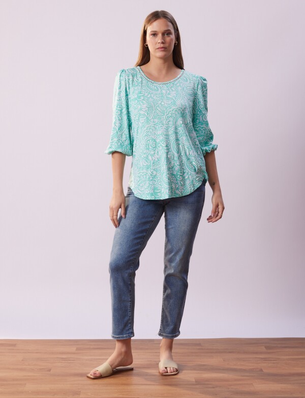 Blusa Calada Print VERDE AGUA/MULTI