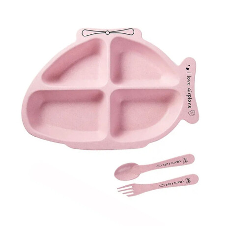 Set Comida Bebé Plato c/ Divisiones Tenedor Cuchara Plástico Rosa