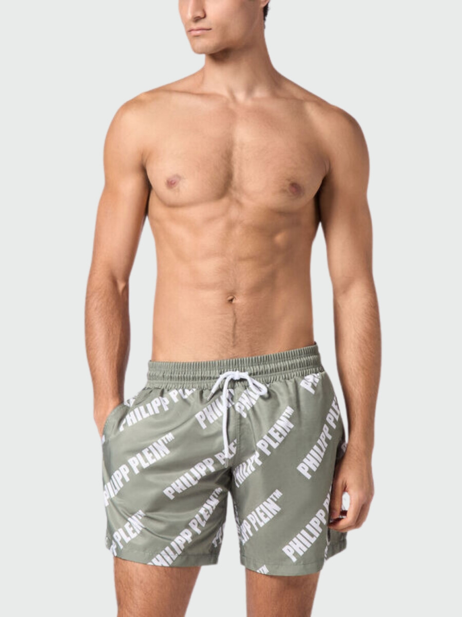 PHILIPP PLEIN - short de baño negro con calavera - Verde 