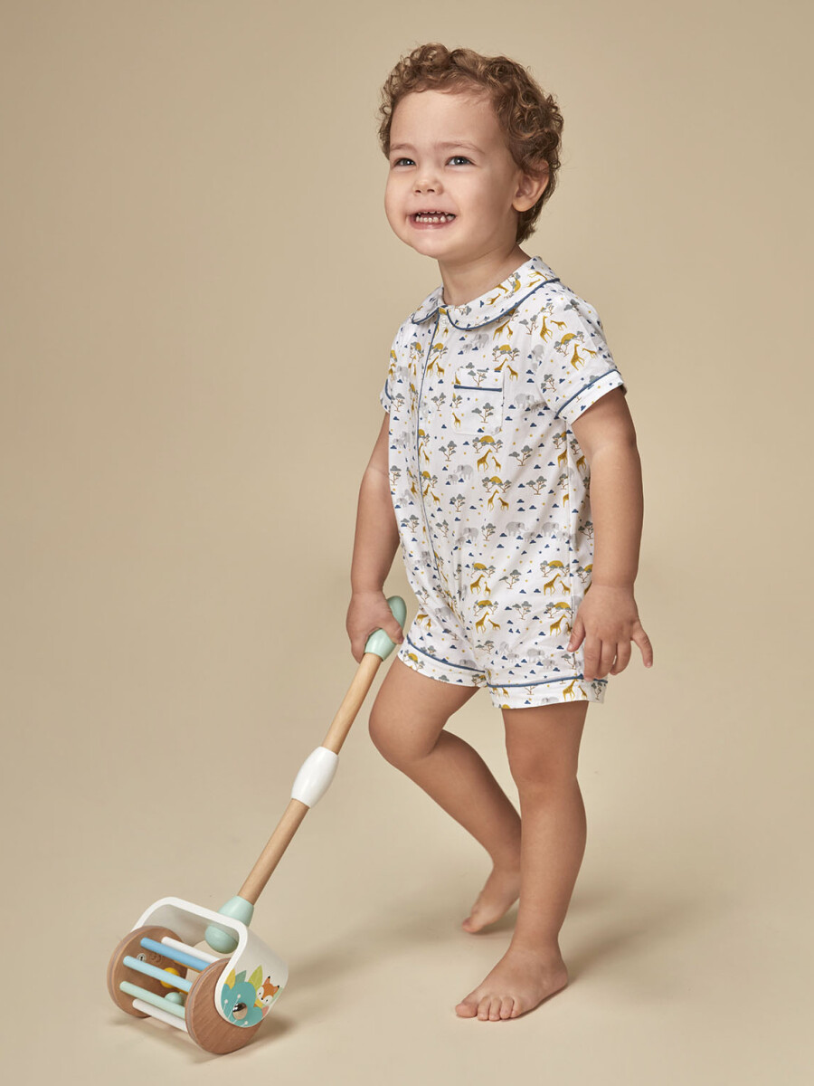 Pijama Corto De Popelin Estampado Blanco