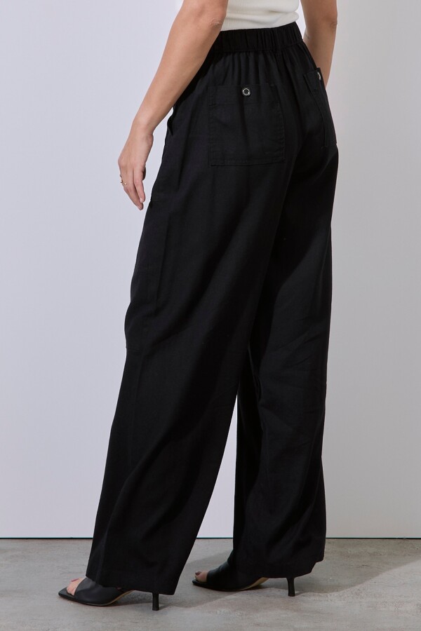 Pantalon Lino Cargo NEGRO