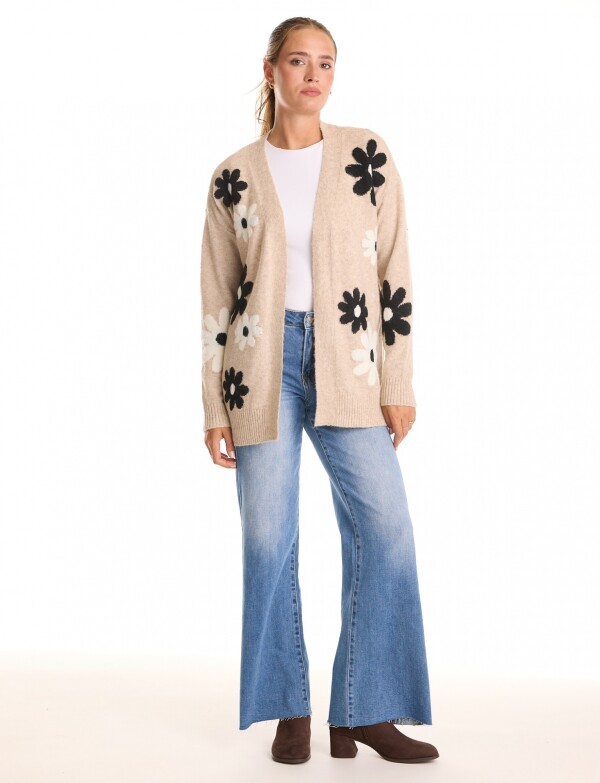 Cardigan Lana Flores BEIGE/MULTI
